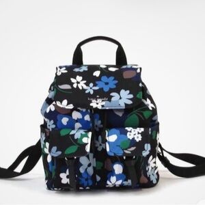 Kate Spade Carley Blooms Floral Flap Backpack Multi Pockets black blue Feminine